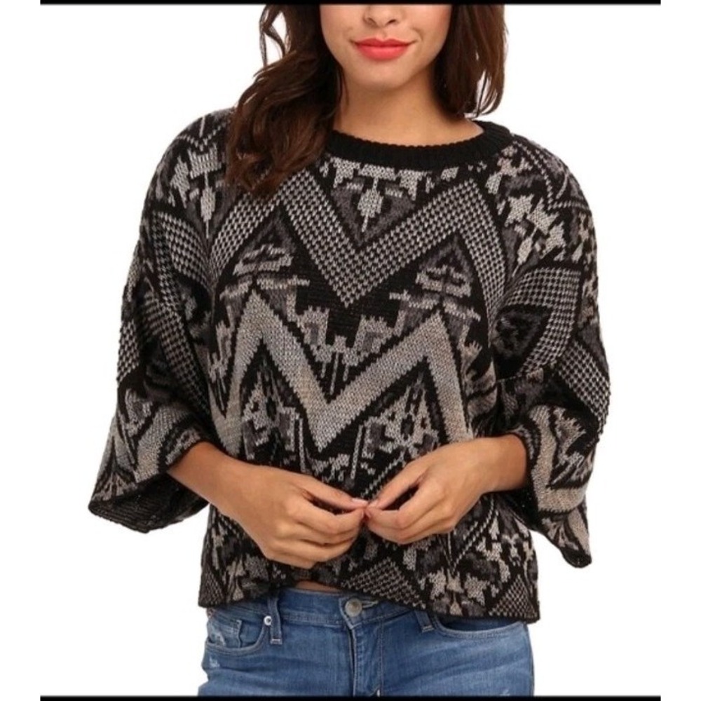 Free People Superstar Cropped Geometric Wool Blend Sweater Sz S